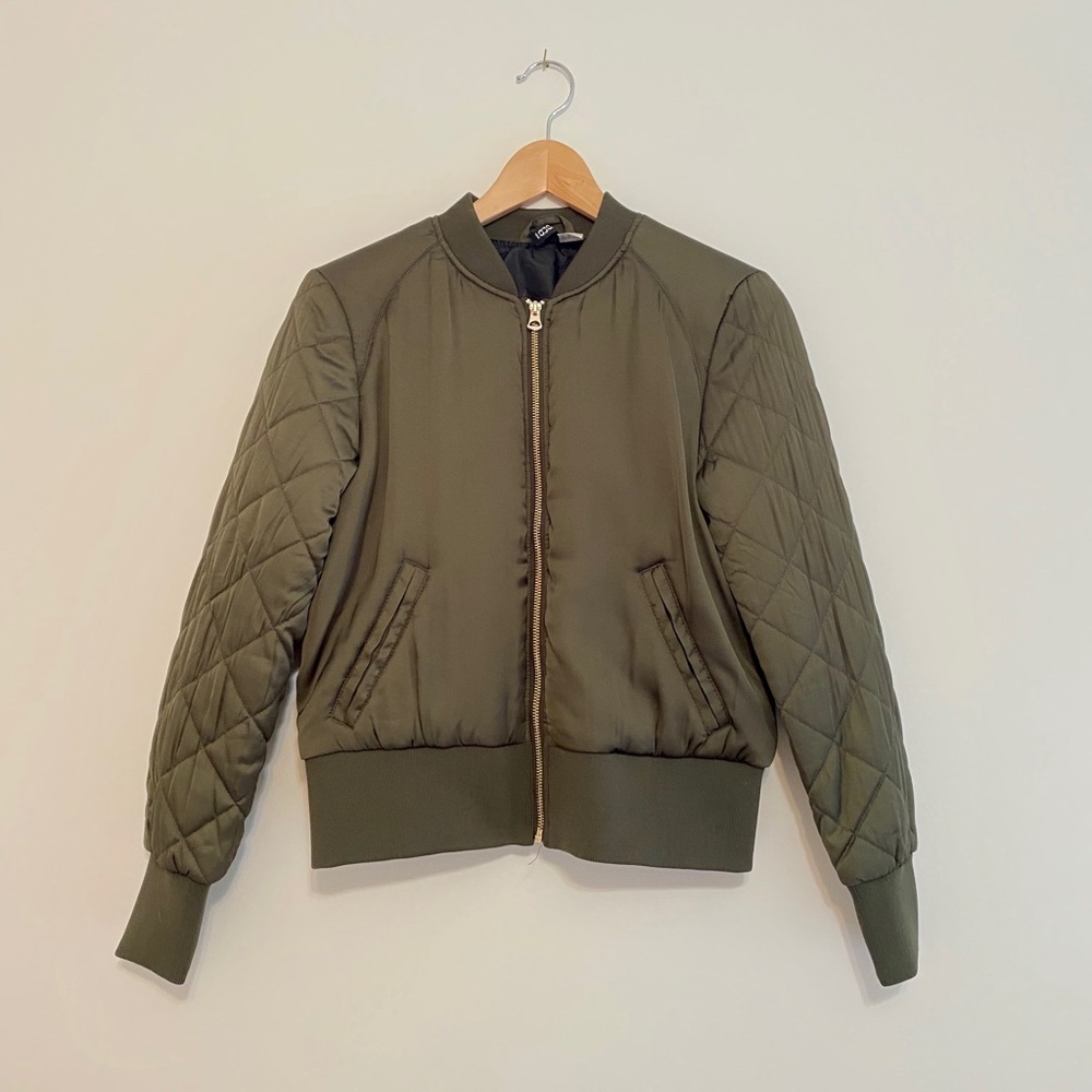 H&M Olive Green Quilted Padded Bomber Jacket
